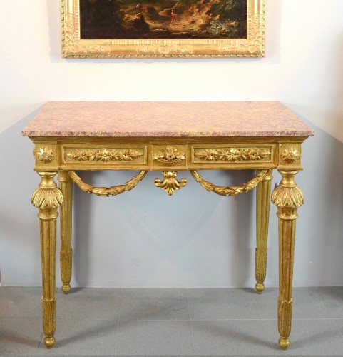 Antiquités - Console Louis XVI en bois doré, Gênes vers 1785