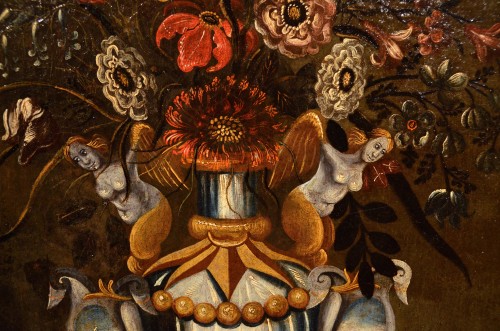 Fleurs dans un vase classique, Maître du vase aux grotesque (actif à Rome et à Naples dans le premier quart du XVIIe siècle - Louis XIII
