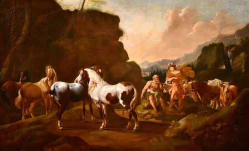 Johann Heinrich Roos (1631 -1685)) - Paysage avec le mythe de Mercure et Batto - Tableaux et dessins Style Louis XIII
