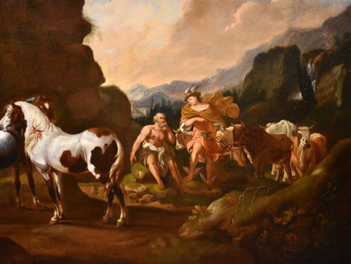 Tableaux et dessins Tableaux XVIIe siècle - Johann Heinrich Roos (1631 -1685)) - Paysage avec le mythe de Mercure et Batto