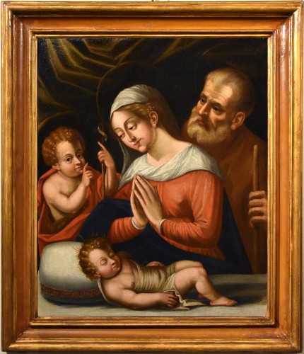 La Sainte Famille avec saint Jean-Baptiste , cercle de Battista Ramenghi (1521 - 1601)