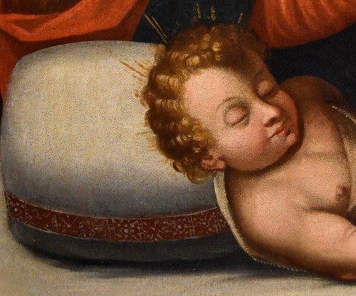 Antiquités - Holy Family With The Infant,circle of  Battista Ramenghi (1521-1601)