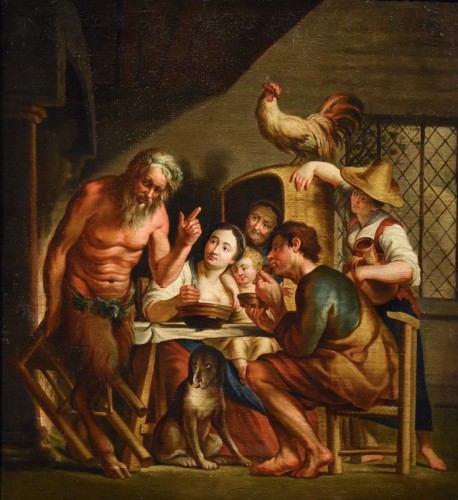 Le satyre et le paysan, École flamande du 18e siècle