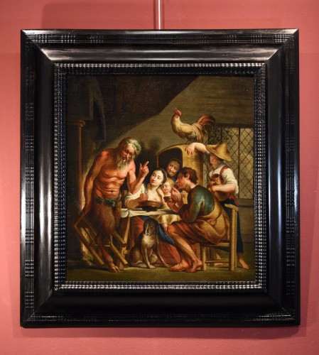 Le satyre et le paysan, École flamande du 18e siècle - Tableaux et dessins Style Louis XIV