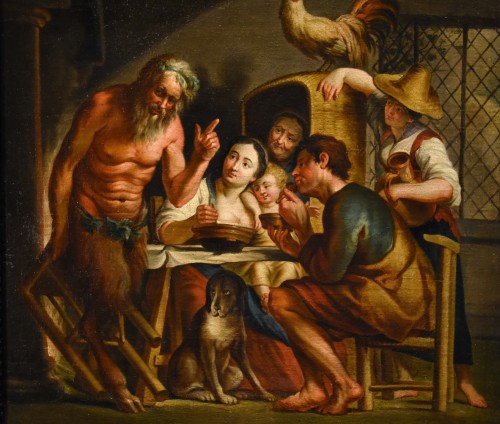 Antiquités - Le satyre et le paysan, École flamande du 18e siècle