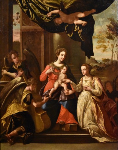 Mariage mystique de sainte Catherine, attribué à Francesco Brizio (1574 - 1623) - Tableaux et dessins Style Louis XIII