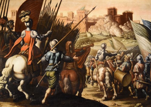 Antonio Tempesta (1555 - 1630), Scène de bataille avec château à l'arrière-plan - Tableaux et dessins Style Louis XIII