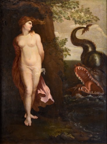 Andromède et le monstre, Peintre Romain XVIe - XVIIe Siècle - Tableaux et dessins Style Louis XIII