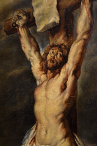 Antiquités - Christ crucifié avec Sainte Marie-Madeleine, Flandres 17e siècle