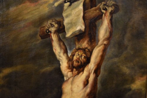 Antiquités - Christ crucifié avec Sainte Marie-Madeleine, Flandres 17e siècle