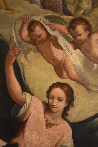 Antiquités - L'ange gardien en gloire, éccole italienne du 17e siècle