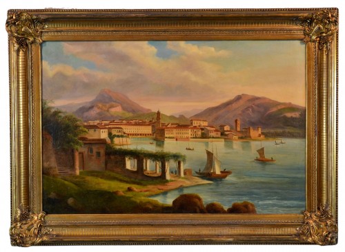 19th Century Italian Vedutist Painter, View From Riva Del Garda