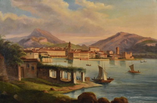 19th Century Italian Vedutist Painter, View From Riva Del Garda - Paintings & Drawings Style Napoléon III