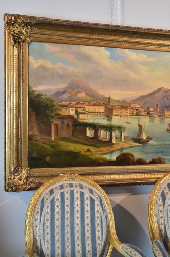 Tableaux et dessins Tableaux XIXe siècle - Peintre Védutiste Italien du XIXe siècle, Vue de Riva del Garda