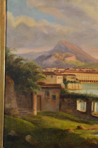 XIXe siècle - Peintre Védutiste Italien du XIXe siècle, Vue de Riva del Garda