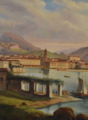 Antiquités - Peintre Védutiste Italien du XIXe siècle, Vue de Riva del Garda