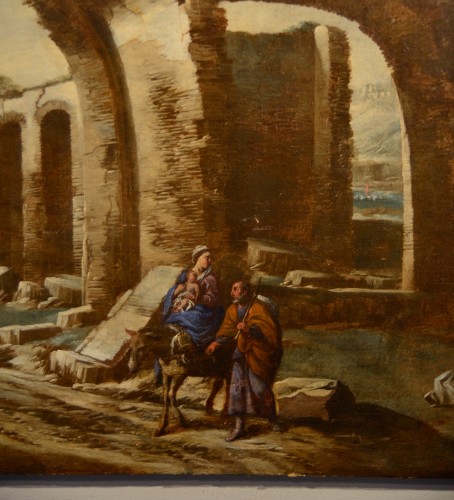 Antiquités - Antonio Travi dit "sestri" (1608 - 1665), Paysage avec ruines et scène biblique