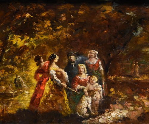 Tableaux et dessins Tableaux XIXe siècle - Scène animée dans un jardin, Adolphe Monticelli (1824 - 1886)