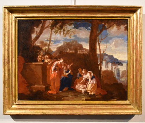 Moïse sauvé des eaux par la fille de Pharaon, Italie 18e siècle - Tableaux et dessins Style Louis XIII