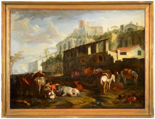 Pieter Van Bloemen (1674-1720), Vue de Rome avec une scène de campagne