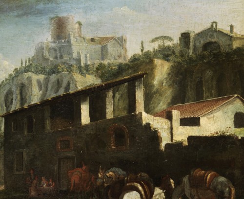 Tableaux et dessins Tableaux XVIIe siècle - Pieter Van Bloemen (1674-1720), Vue de Rome avec une scène de campagne