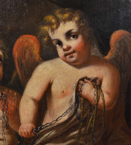 Paintings & Drawings  - Pair Of Winged Cherubs, attributed to Giovanni Battista Merano (1632  - 1698)