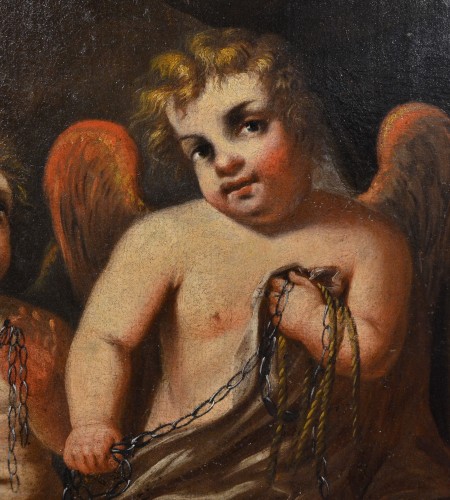 Tableaux et dessins Tableaux XVIIe siècle - Paire de Putti ailés, attribué à Giovanni Battista Merano (1632  - 1698)