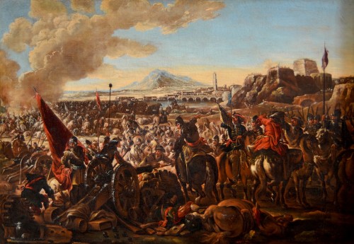 Ilario Mercanti Spolverini (1657 - 1734) , Scène de bataille avec affrontement de cavalerie - Tableaux et dessins Style Louis XIV