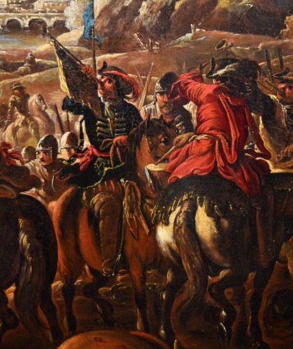 Antiquités - Ilario Mercanti Spolverini (1657 - 1734) , Scène de bataille avec affrontement de cavalerie