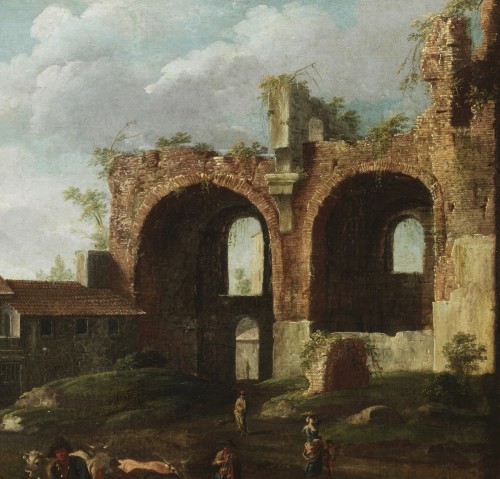 Pieter Van Bloemen (1674-1720), Rome View With A Country Scene  - 