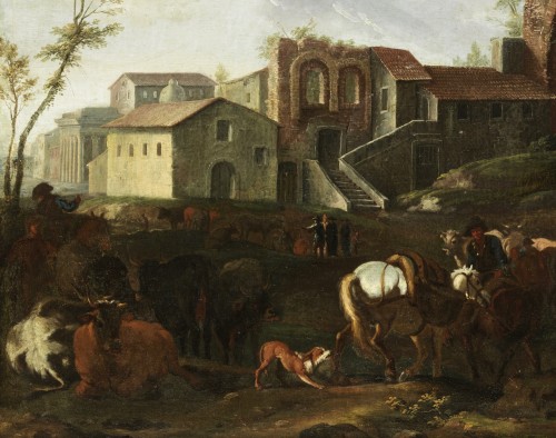 Pieter Van Bloemen (1674-1720), Vue de Rome avec la scène de campagne - Louis XIV