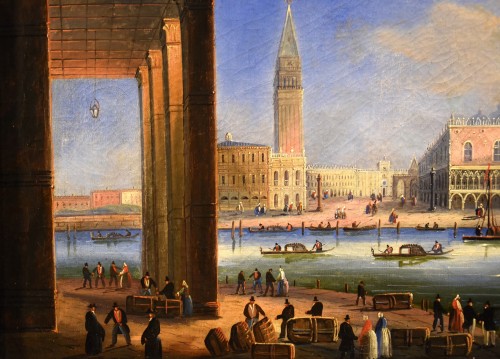 XIXe siècle - Vue de Venise avec le palais des Doges, Carlo Bossoli (1815 - 1884)
