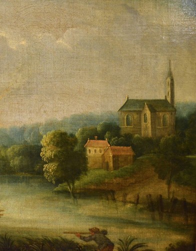 Paysage fluvial avec scène de village, Adrien Frans Boudewijns (1644-1711) - Louis XIV