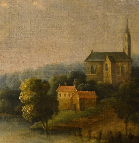 Louis XIV - Paysage fluvial avec scène de village, Adrien Frans Boudewijns (1644-1711)