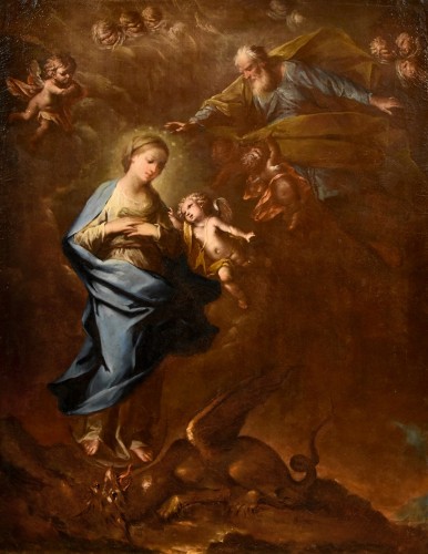 L'Immaculée Conception, atelier de Pietro da Cortona (1597 - 1669) - Tableaux et dessins Style Louis XIII