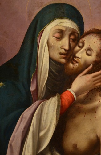 Antiquités - Pietà aux ceux chérubins, peintre actif à Rome au XVIe siècle