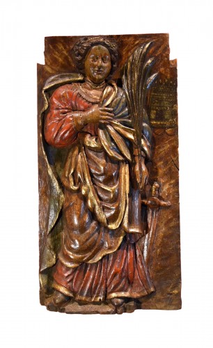 High Relief Panel depicting saint Barbara,southern France 16th-17th Century