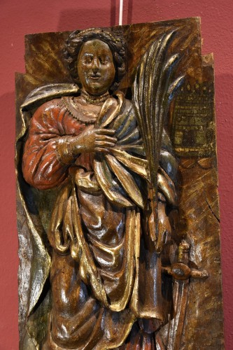 Panneau en haut-relief représentant Sainte-Barbe, Sud de la France 16e/17e Siècle - Sculpture Style Louis XIII