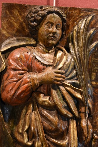 Louis XIII - Panneau en haut-relief représentant Sainte-Barbe, Sud de la France 16e/17e Siècle