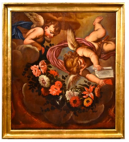 Paire d'anges à guirlande florale, Atelier de Carlo Maratta (1625 -1713)
