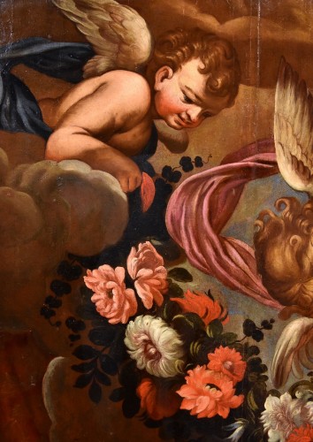 Paire d'anges à guirlande florale, Atelier de Carlo Maratta (1625 -1713) - Antichità Castelbarco