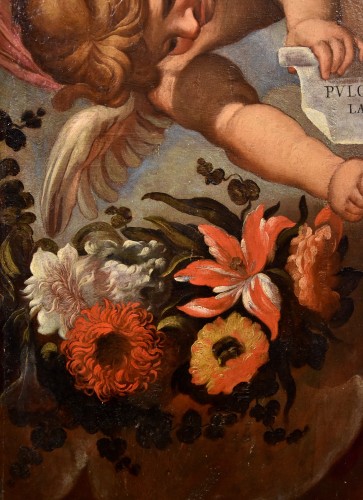 Antiquités - Paire d'anges à guirlande florale, Atelier de Carlo Maratta (1625 -1713)