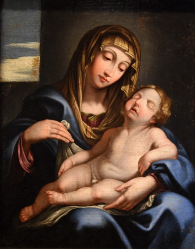 Madonna With Sleeping Child, italian school of the 17th century - Paintings & Drawings Style Louis XIII