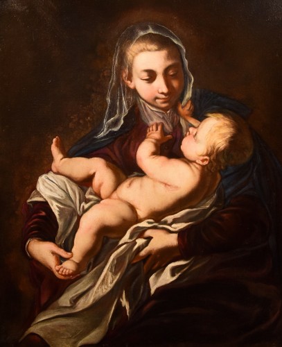 Madonna And Child, Italian school of the 17th century - Paintings & Drawings Style Louis XIII