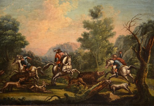 Maitre Piémontaise 18e siècle, scène de chasse /Le repos des bergers - Antichità Castelbarco