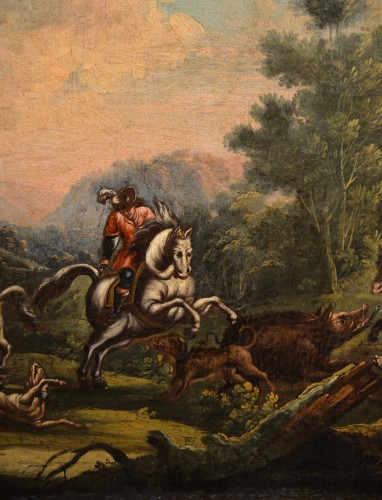 Maitre Piémontaise 18e siècle, scène de chasse /Le repos des bergers - Louis XV