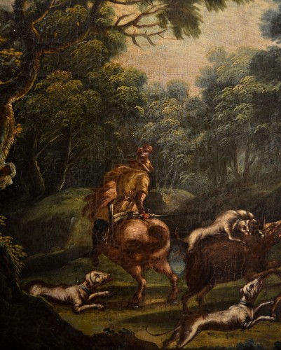 Antiquités - Maitre Piémontaise 18e siècle, scène de chasse /Le repos des bergers