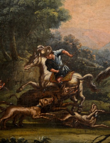 Antiquités - Piedmontese Painter Of The Eighteenth Century,  Hunting Scene And Pastoral 