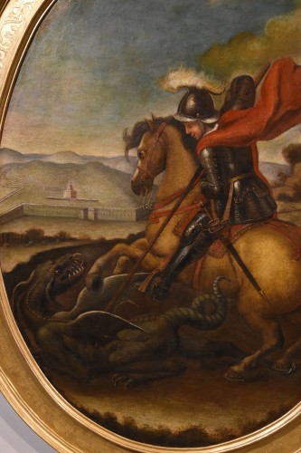 XVIIe siècle - Saint Georges vainc le dragon, Suiveur de Raphaël Sanzio (Urbino