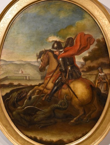 Antiquités - St. George Defeats The Dragon, Follower of Raphael Sanzio (Urbino